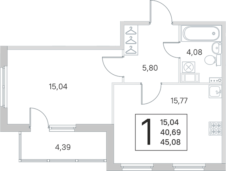 1-комнатная квартира 40.69 м², 2/4 эт., ЖК «Любоград в Стрельне»